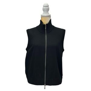Kinross Cashmere Cotton Zip Front Sweater Vest Black Size Large Knit EUC